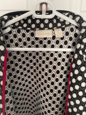 Chico's Black and White Dot Knit Jacket with Red Trim